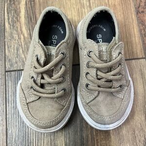 Sperry Top-Sider Baby Boys Canvas Velcro Deckfin Jr Sneakers Tan Size 5 M US EUC